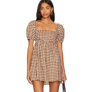 NWT show me your mumu brown gingham smitten babydoll dress size medium